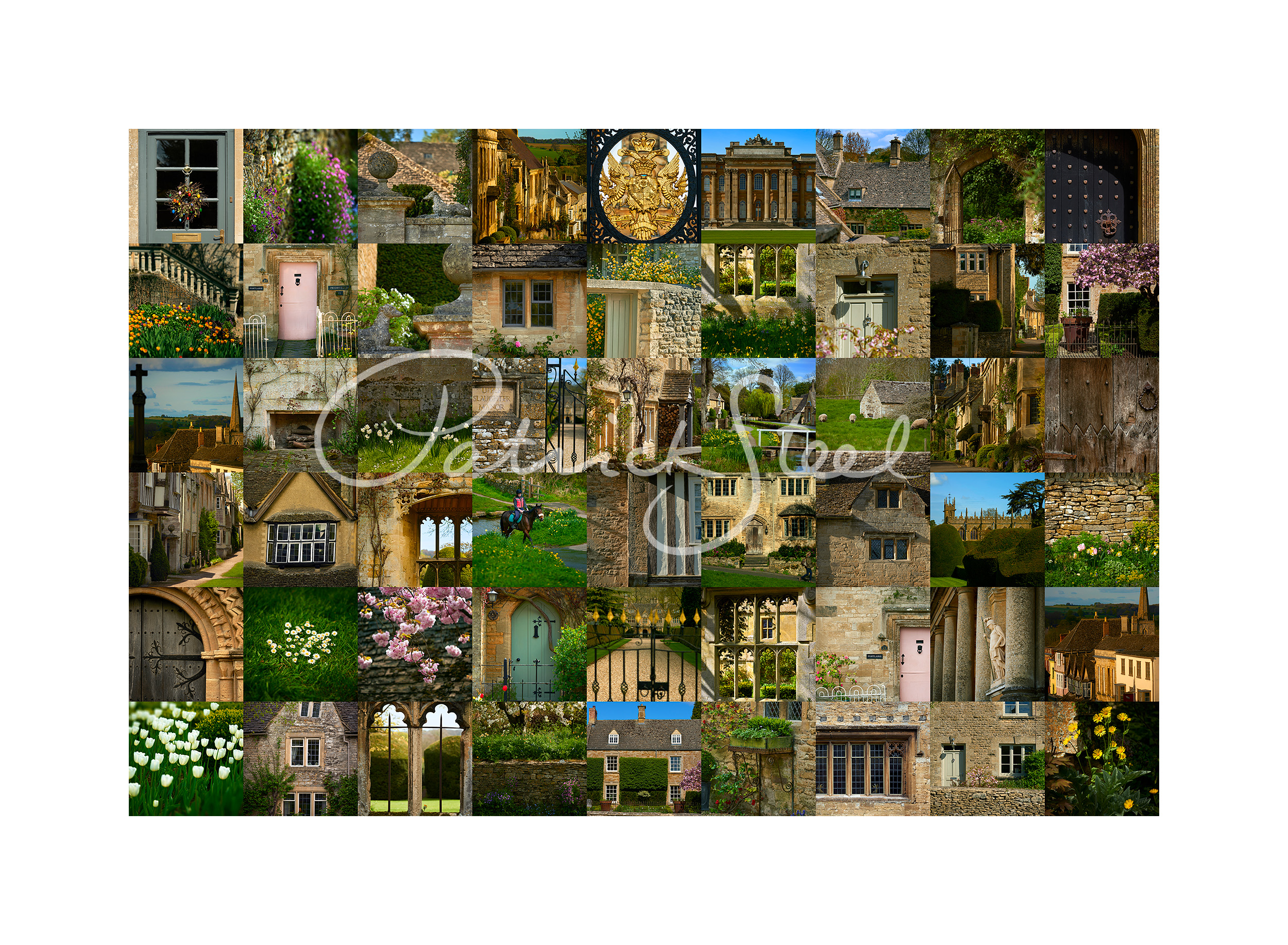 photographs of the cotswolds in a rectangular format montage by photographer patrick steel