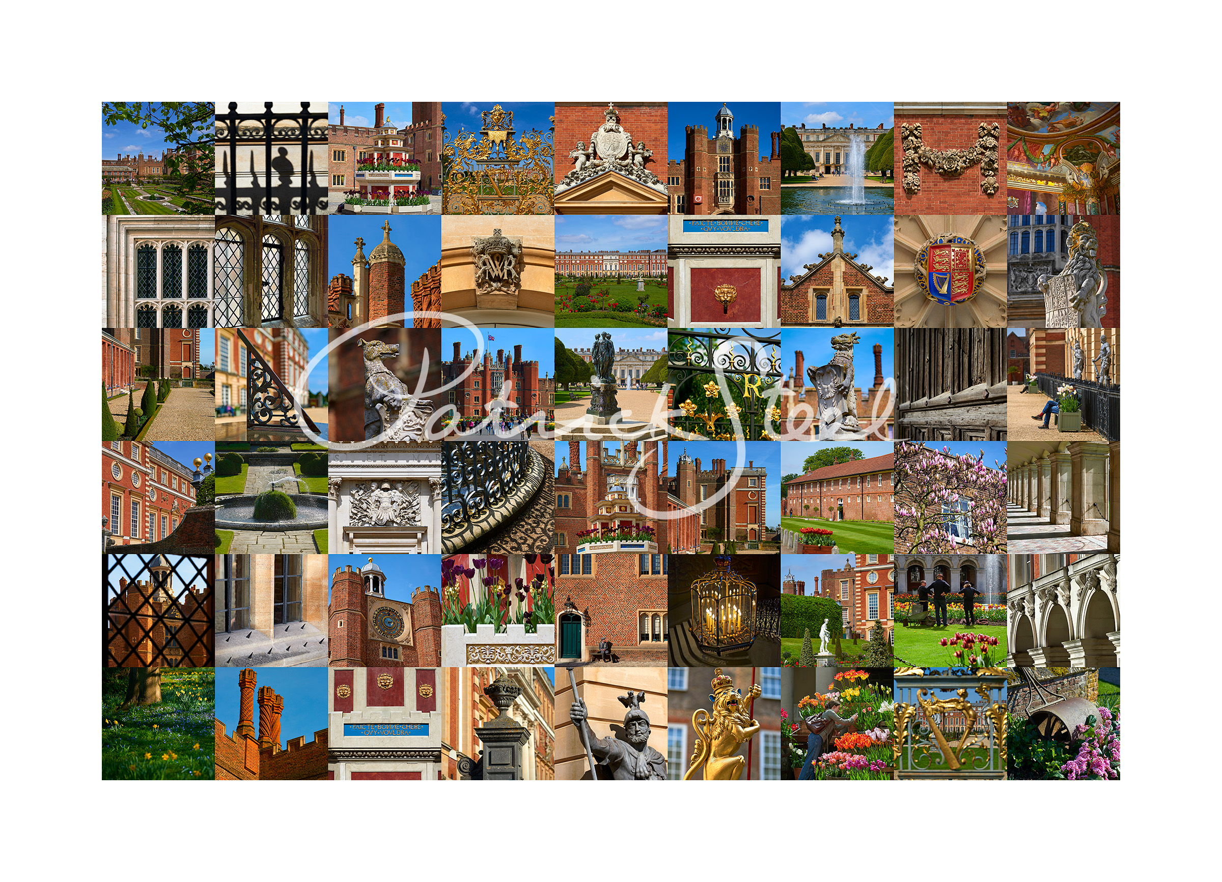 a rectangular format photographic montage of hampton court palace by british photographer patrick steel