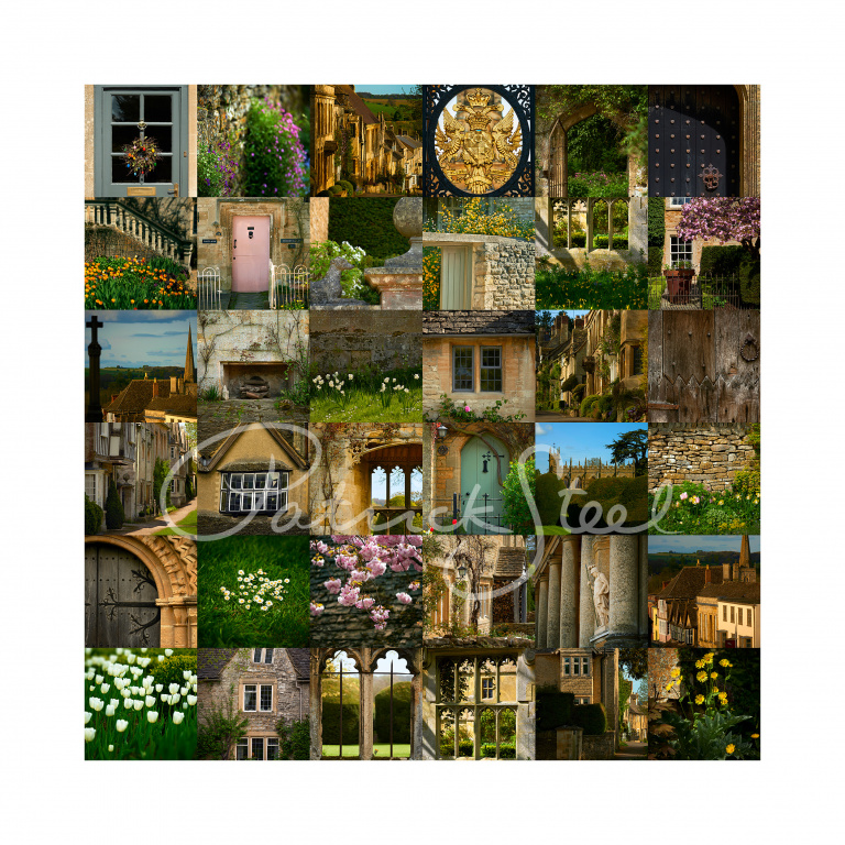 photographs of the cotswolds in a square format montage by photographer patrick steel